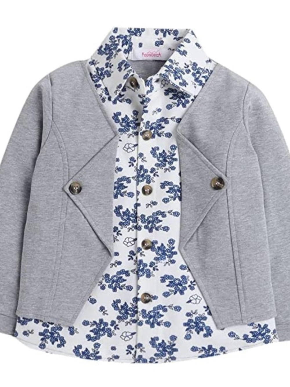 SHEIN Grey Jacket with White & Blue Floral Shirt - Kids